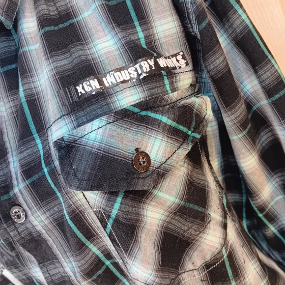 Oxygen NWOT Men's Turquoise Black Button Down Long Sleeve Graphic Shirt Size L - Picture 5 of 16